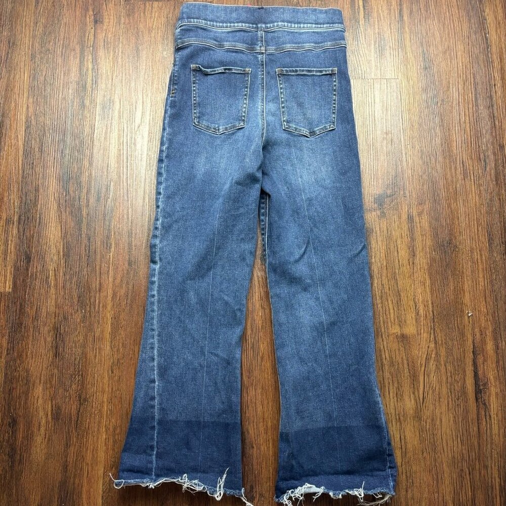 Spanx Pull On Straight Jeans Dark Wash Raw Hem Women’s Size Small - Picture 2 of 11
